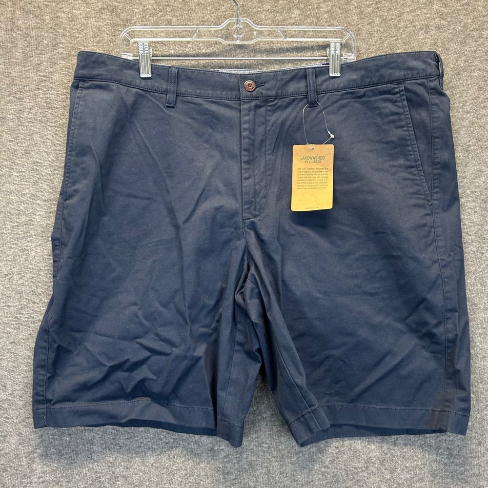 LL Bean Mens Lakewashed Stretch Khaki Shorts Navy Blue Standard Fit 42W 503788